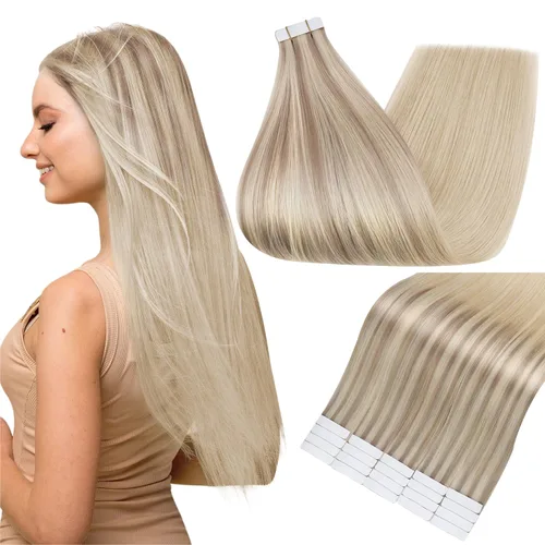 Vista 30 de Full Shine - Extensiones de cabello humano con cinta adhesiva, 10 pulgadas, sin costuras, color 1 negro azabache de 1.06 oz, cinta invisible