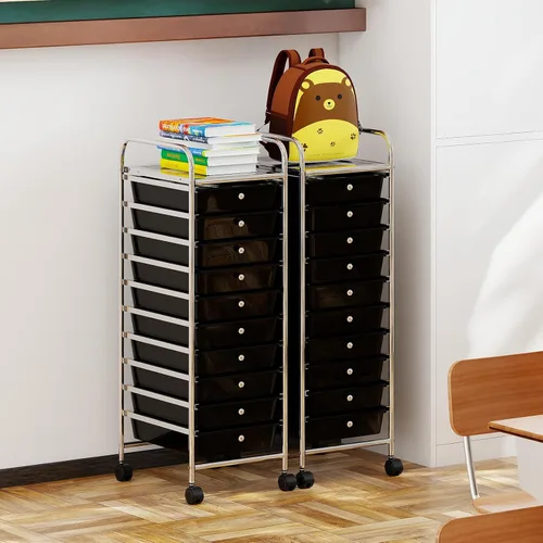 Vista 3 de Giantex Carrito de almacenamiento rodante con 10 cajones, carrito utilitario con tablero, organizador de cajones con ruedas para manualidades, arte