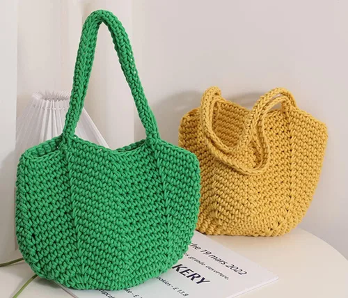 Vista 7 de Bolso de mano de punto de algodón para mujer, bolso de playa de malla, bolso hobo de verano, bolso de hombro Y2k