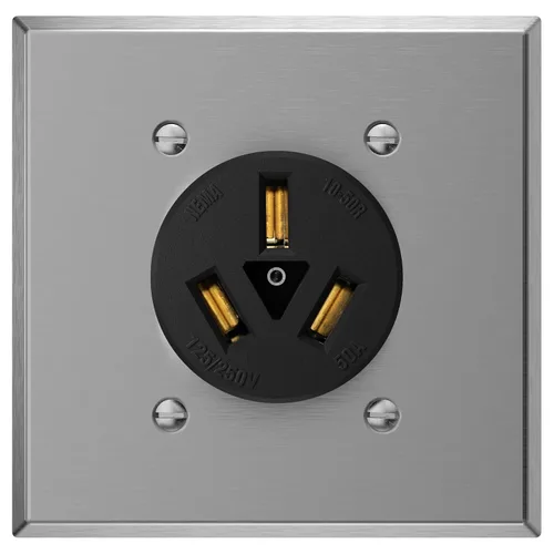 Vista 9 de AIDA NEMA10-30R Receptáculo de alimentación de montaje empotrado con placa frontal de acero inoxidable de 2 cuadras, toma de corriente de hoja recta