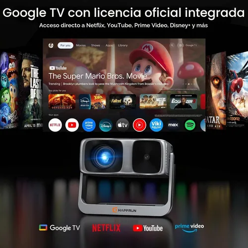 Vista 2 de HAPPRUN Proyector de película inteligente incorporado de Google TV de 2500 Gris espacial