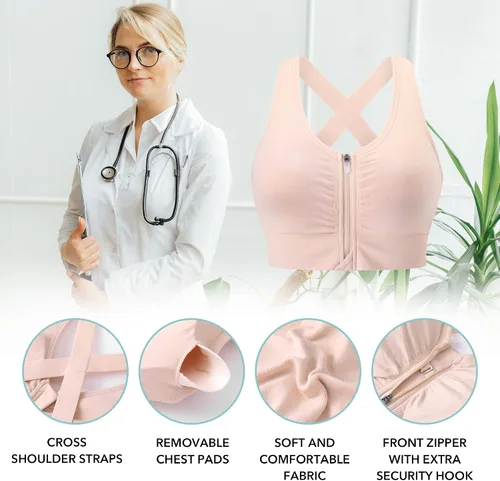 Vista 2 de Evercute Sujetador deportivo con cremallera frontal para mujer, brasier deportivo sin alambre, con tirantes acolchados, soporte medio, para yoga