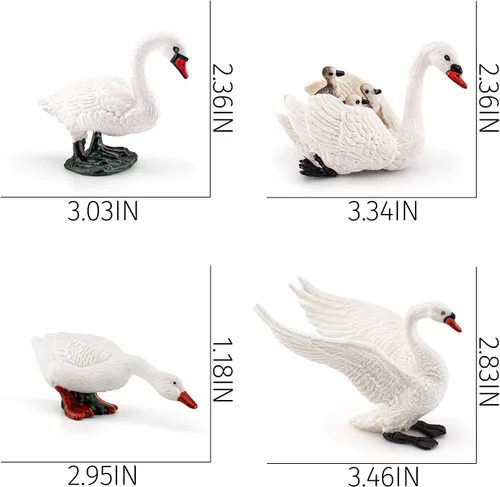 Vista 6 de LC JoyCre 4PCS Cisne Blanco Figura Ganso Cisne Juguete Figura de Animal para Niños Pequeños Figuras de Animales Preescolares Proyecto Educativo