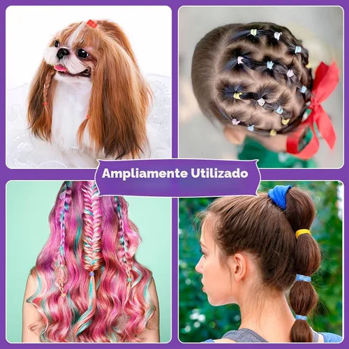 Vista 7 de Auroray Bandas de goma para el cabello pequeñas de 32 colores con 16 herramientas de peinado, 2000 piezas de ligas elásticas para el cabello de niña