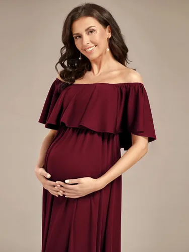 Vista 5 de Ever-Pretty Vestido casual de maternidad con hombros descubiertos y mangas abullonadas con cintura fruncida en una línea hasta el suelo 01802-EY