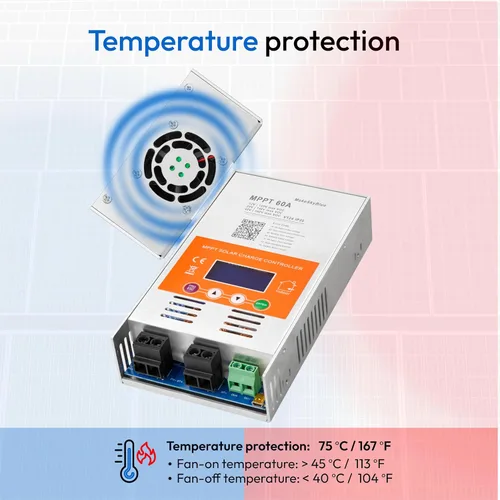 Vista 7 de 60A Controlador de carga solar MPPT V124 – Actualizado, detección automática de 12V/24V/48V, compatible con baterías de plomo-ácido y litio, entrada