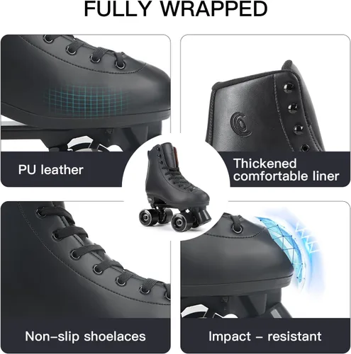 Vista 7 de Besketo Classic High-top Roller Skates, PU Leather, Four-Wheel, Indoor/Outdoor, Beginner