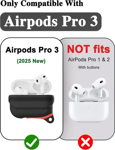 Vista 2 de HALLEAST Funda impermeable para AirPods Pro 3, LED frontal visible y compatible con carga inalámbrica, funda protectora de silicona compatible