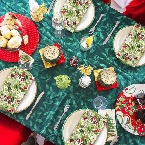 Vista 7 de Servilletas de papel desechables de 3 capas con diseño de muérdago en acuarela para Navidad, invierno, bayas, cena, servilletas de mano