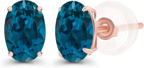 Vista 9 de Aretes de plata de ley 925 maciza chapados en oro de 0.276 x 0.197 in ovalados con piedra natal genuina para mujer, aretes de tuerca con piedras