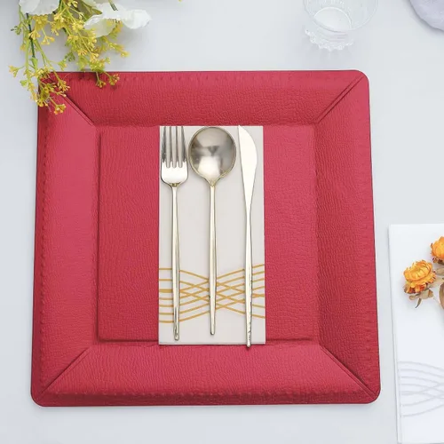 Vista 2 de Efavormart - Paquete de 10 bandejas cuadradas de 13 pulgadas, 1100 GSM, de cuero extra rígido con textura de cartón, platos para bodas de otoño