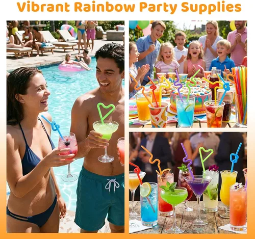 Vista 4 de HANSGO 360 unidades de pajitas para beber flexibles, pajitas de plástico desechables coloridas y flexibles extra largas para fiesta de cumpleaños