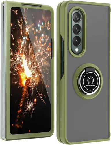 Vista 9 de TJS - Funda compatible con Samsung Galaxy Z Fold 3 5G (negro) Resistente a los impactos 360 grados giratorio anillo de metal titular gota cubierta