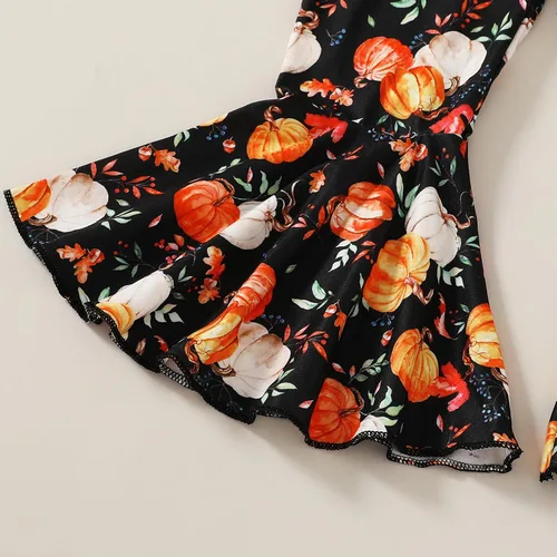Vista 6 de Halloween Acción de Gracias niños ropa de calabaza pavo camiseta vestido + pantalones + diadema conjunto de otoño 3 piezas