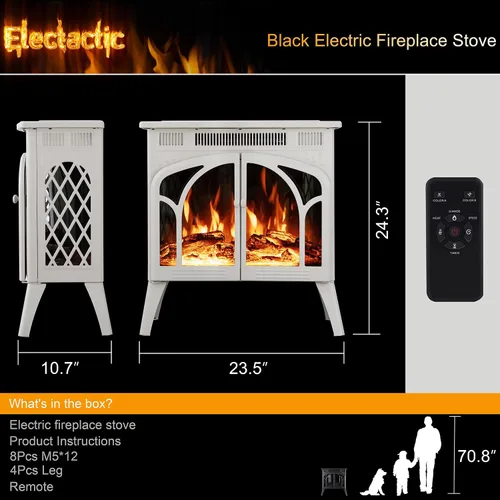 Vista 2 de Electactic Estufa eléctrica de chimenea de 24 pulgadas, estufa de chimenea infrarroja independiente, llama 3D controlable, 4 colores variables