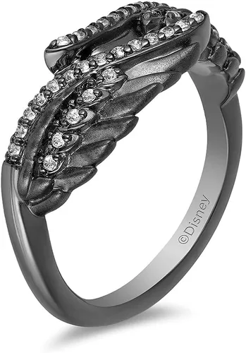 Vista 3 de Enchanted Disney - Anillo de plata de ley con rodio negro de 16 quilates de diamante maléfica, Plata de ley