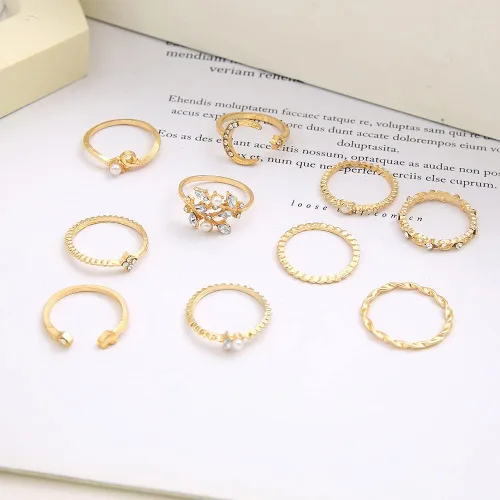Vista 8 de INENIMARTJ Anillos apilables de nudillos bohemios para adolescentes, para mujer, múltiples anillos apilables de perlas de diamantes de imitación