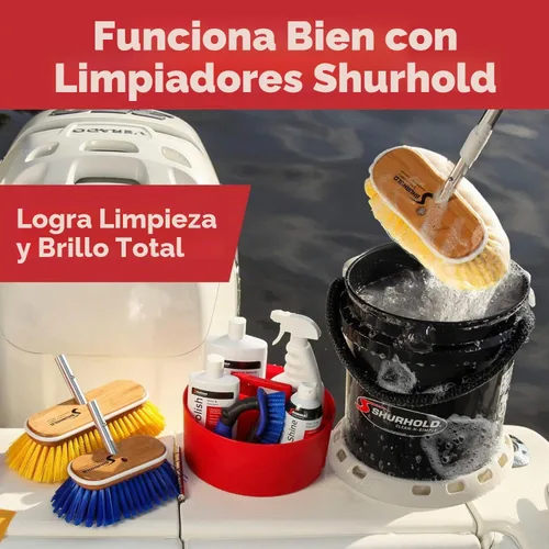 Vista 7 de Shurhold Classic Deck Brush – Boat Cleaning Brush with Wood Block, Rubber Bumper & Durable Bristle Design