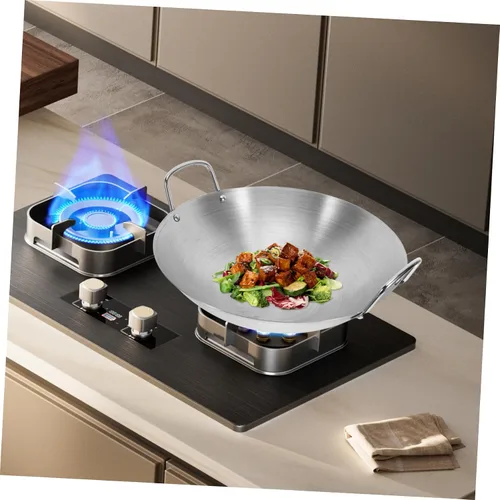 Vista 7 de DOITOOL Wok de acero inoxidable, sartén antiadherente de 11 pulgadas de doble mango wok utensilios de cocina de cocina