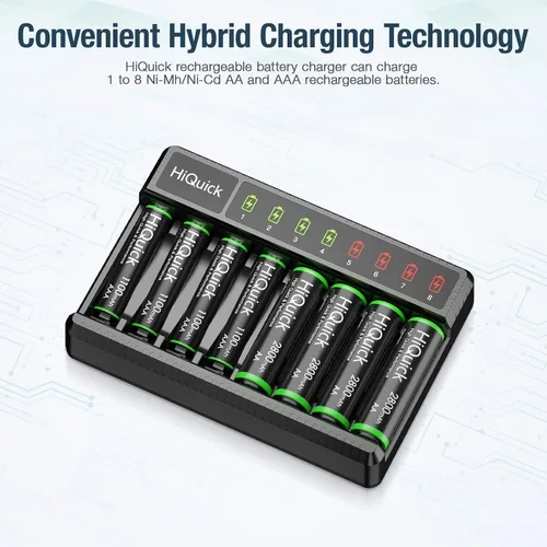 Vista 3 de HiQuick Cargador de batería inteligente de 8 bahías con batería 4AA y 4AAA + 16 pilas recargables AAA