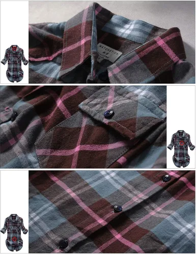 Vista 5 de Match - Camisa de franela de manga larga a cuadros para mujer