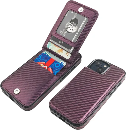 Vista 8 de KIHUWEY - Funda tipo cartera compatible con iPhone 15 con soporte para tarjetas de crédito, cierre magnético, soporte de cuero premium, cubierta