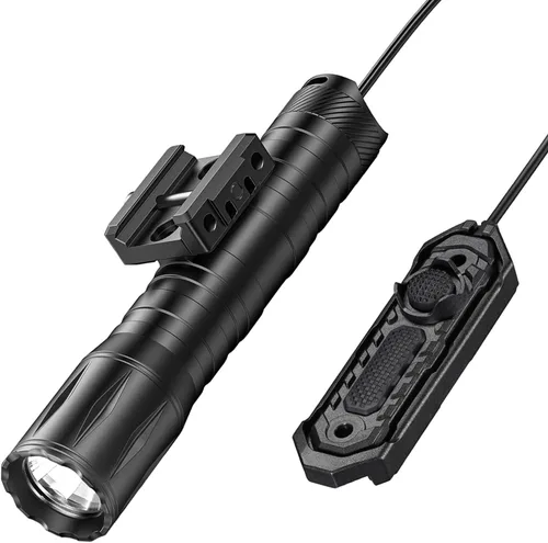 Vista 9 de EZshoot Linterna táctica de rifle de 1800 lúmenes con interruptor de presión, linterna táctica para rifle compatible con M-Rail, linterna de rifle