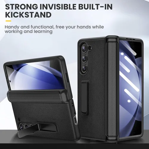 Vista 5 de Ruky Funda para Galaxy Z Fold 5 con protección de bisagra, carcasa de cuerpo completo con soporte magnético integrado y protector de pantalla