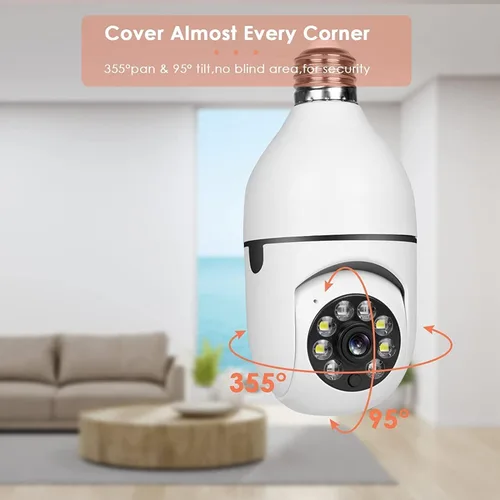 Vista 5 de Bombilla inalámbrica WiFi 1080P, cámaras de seguridad inalámbricas para exteriores, 360 grados para interiores, cámaras de seguridad para seguridad