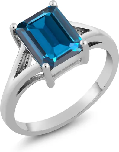 Vista 35 de Gem Stone King Anillo de compromiso solitario con diseño clásico de vástago dividido para mujer, plata de ley 925, piedra natal de piedra preciosa