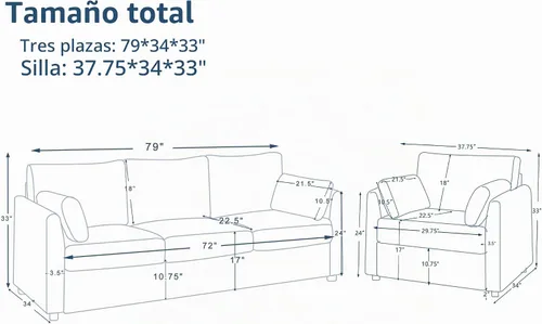 Vista 2 de Mofolit - Juego de sofás para sala de estar, sofás de corduroy de 3 plazas y silla individual, sofás para apartamentos y espacios pequeños