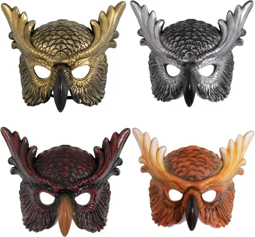 Vista 8 de whitefeather Máscara decorativa de búho, media cara, accesorio de disfraz de Halloween