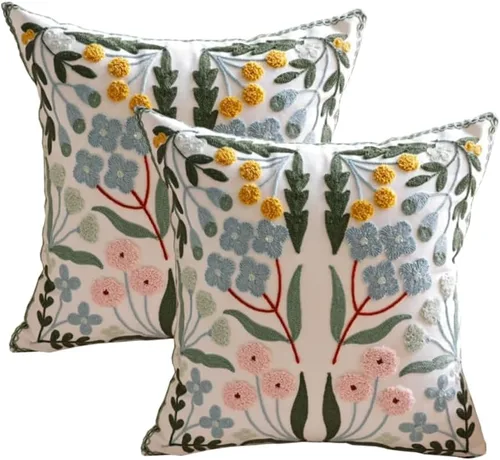 Vista 12 de YIcabinet Paquete de 2 Fundas de Almohadas Decorativas, Fundas de Almohadas Bordadas con Diseño de Hojas y Copos de Nieve, Fundas de Almohadas