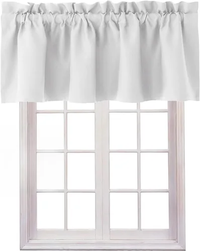 Vista 37 de Hiasan Cortinas opacas con cenefa para oscurecimiento sólido de habitación, cenefas con bolsillo para barra, para ventanas, 42 x 12 pulgadas