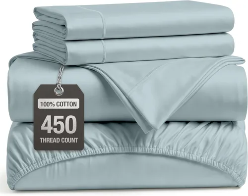 Vista 15 de LANE LINEN Sábanas de cama individual – 450TC algodón peinado de fibra larga de alta calidad, color blanco Soft & Breathable Twin Sheet &