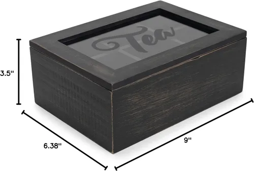 Vista 7 de Cottage Garden Cofre de almacenamiento de té de madera de pino negro de 9 x 6.25 pulgadas
