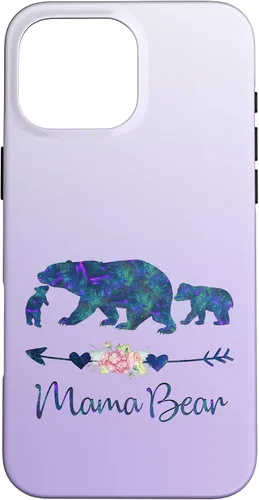 Vista 19 de Teal Blue Purple Floral Mama Bear and Two Cubs Silver Purple Case for iPhone 17