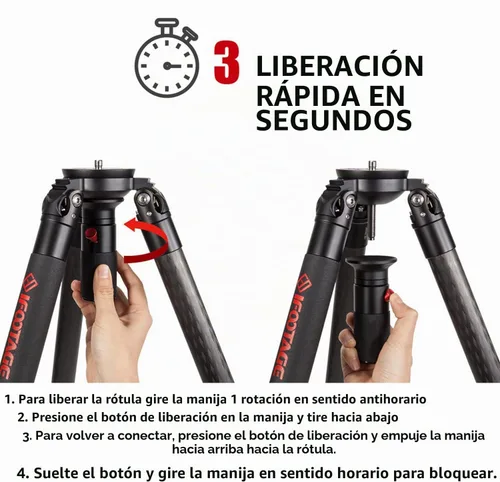 Vista 3 de IFOOTAGE Gazelle TC7 - Trípode para cámara de carbono, 61 pulgadas, 3 secciones con mango de liberación rápida, compatible con videocámara DSLR