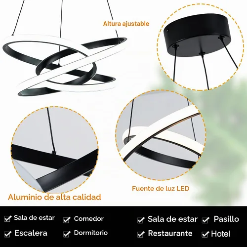 Vista 5 de MAYNA - Lámpara de araña de anillo moderna, lámpara colgante LED regulable