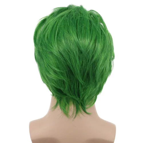 Vista 4 de karlery Peluca verde recta corta para hombres adultos Halloween Cosplay