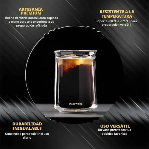 Vista 4 de ovalware Vaso de vidrio aislado de doble pared con un solo labio, juego de 2 (12 onzas / 11.8 fl oz), vidrio de borosilicato para café, té, whisky