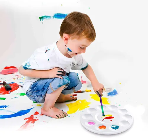 Vista 4 de Hulameda 10 paletas de bandejas de pintura, paleta redonda de plástico para niños o alumnos para pintar, manualidades en casa, jardín de infantes