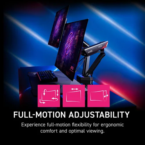 Vista 4 de MSI MPG MT161DR - Brazos de soporte para monitor dual RGB de alta calidad, soporte de 17-38 pulgadas, compatible con VESA, montaje asistido por