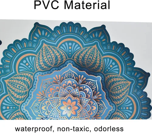 Vista 3 de Pinenjoy Calcomanía de pared de mandala grande, flor de loto azul, removible, indio Namaste, mural de pared de 18.5 x 18.5 pulgadas para yoga