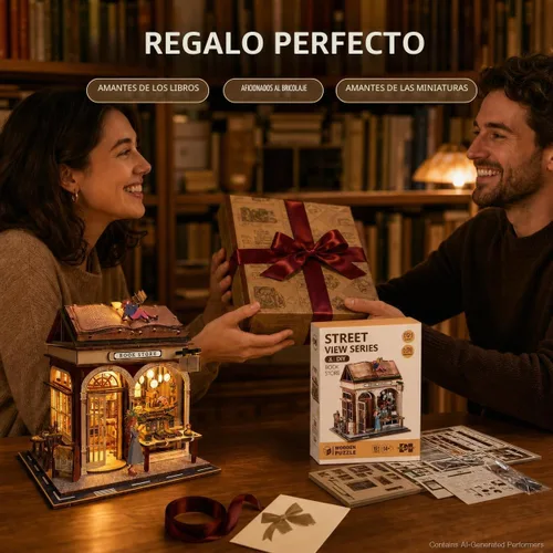 Vista 7 de Rompecabezas de madera 3D, kits de rincón de libros para adultos, kits de construcción de casas en miniatura, manualidades de madera