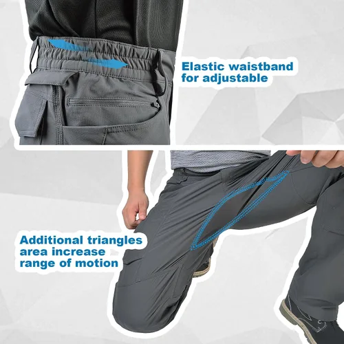 Vista 6 de Pantalones cargo elásticos en 4 direcciones para hombre para todas las estaciones con múltiples bolsillos
