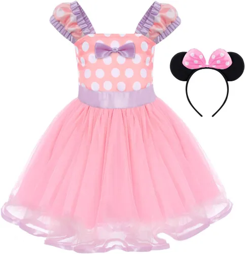 Vista 3 de IWEMEK - Maillot de ballet con diadema para niña con lunares, disfraz con diadema, leotardo