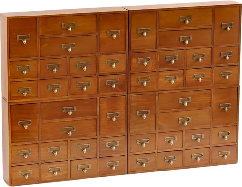 Vista 10 de Gabinete de boticario modular apilable de escritorio con 3 cajones, boticario de madera maciza para mesa, cajones de catálogo de tarjetas
