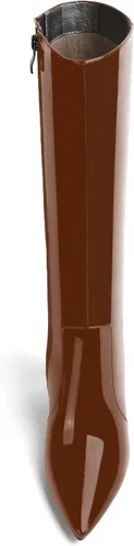 Vista 199 de AMBELIGHT Botas altas hasta la rodilla con cremallera y puntera puntiaguda para mujer, de patente sólida, tacón alto, 3.3 pulgadas