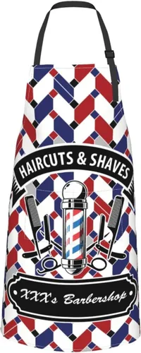 Vista 5 de Delantal de barbería personalizado para hombres y mujeres, delantal de peluquería con texto personalizado con bolsillos, delantal personalizado